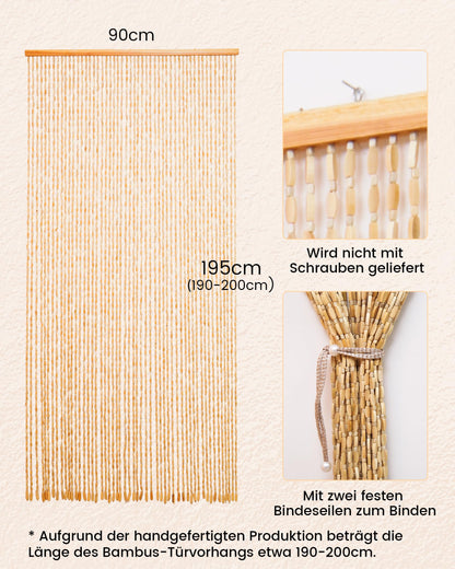 Ezcasch Holzperlenvorhang 90x200 cm, 52 Stränge, Beige, Türvorhang