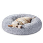 Feandrea Hundebett Donut, waschbares Katzenbett, Plüsch, 80 cm, grau – rundes Kuschelbett mit langem Flor
