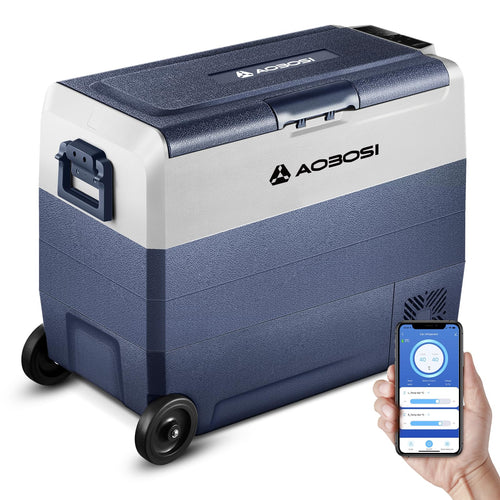 AAOBOSI Kompressor Kühlbox 60 L Dual Zone mit App-Steuerung, Rollen und Teleskopgriff