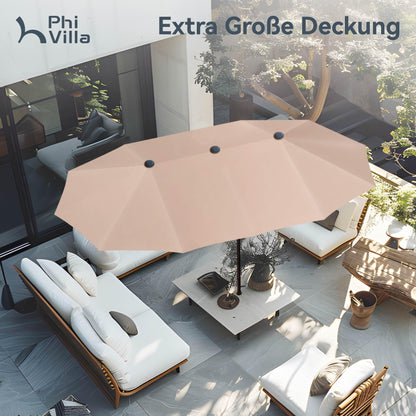 PHI VILLA Sonnenschirm rechteckig 200x380 cm mit Kurbel, beige