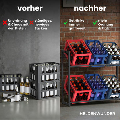 Heldenwunder Getränkekistenregal - Metall, 6 Kisten, höhenverstellbar