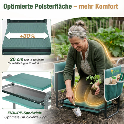 Sekey Kniebank Gartenhocker klappbar mit Werkzeugtaschen, grün
