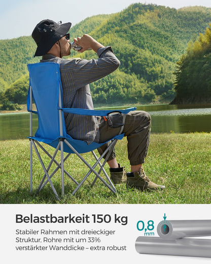 SONGMICS Campingstuhl 2er Set, Klappstuhl mit Getränkehalter, blau