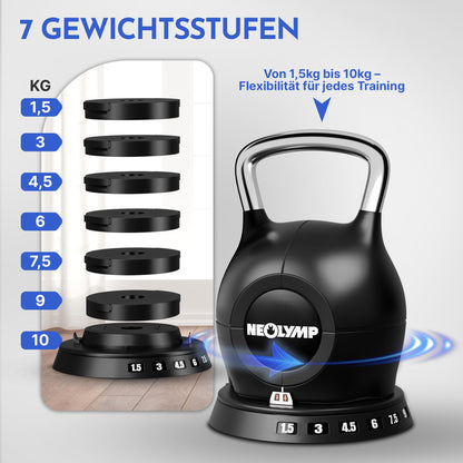 NEOLYMP Kettlebell verstellbar 2-20 kg, 7-in-1 Kugelhantel