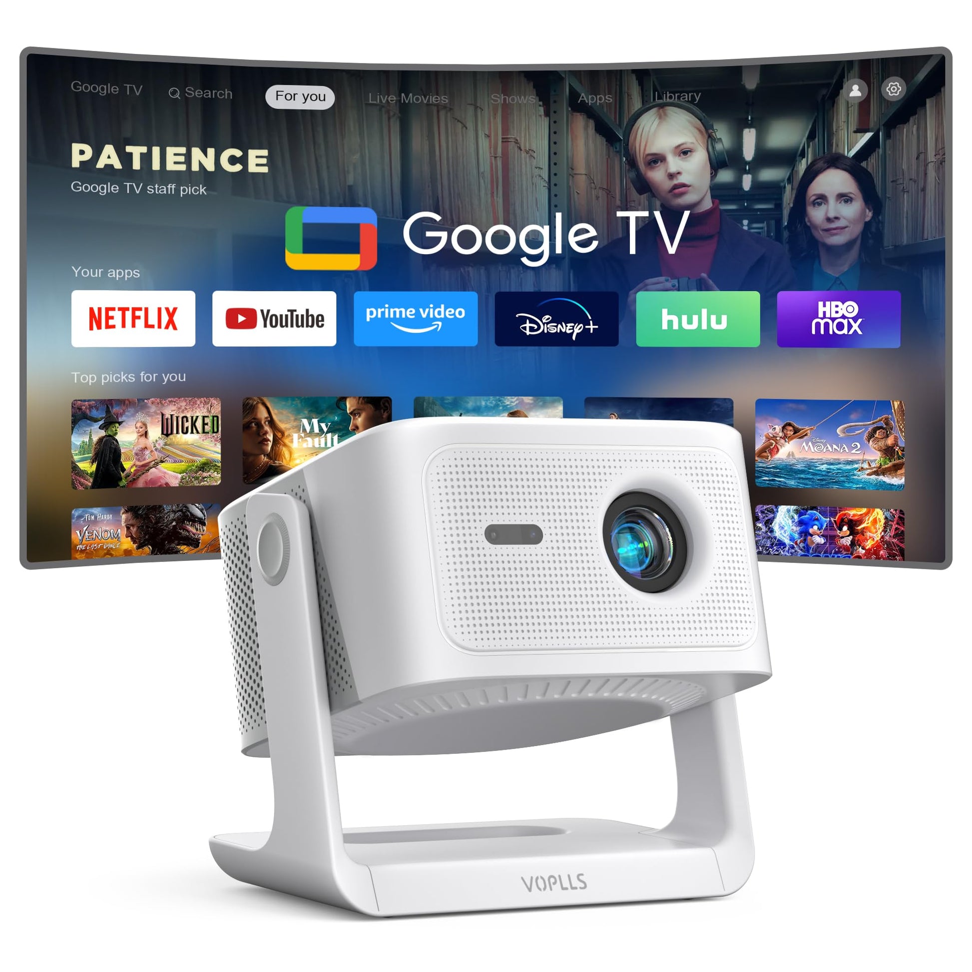VOPLLS G3 Smart Beamer 4K Heimkino, Google TV, 1200 ANSI Lumen
