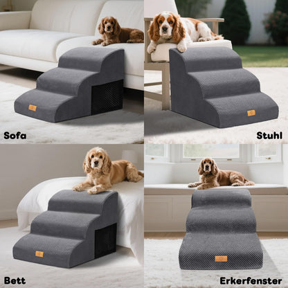 Thihome Haustiertreppe 3 Stufen, Hundetreppe 30D Schaumstoff bis 23 kg