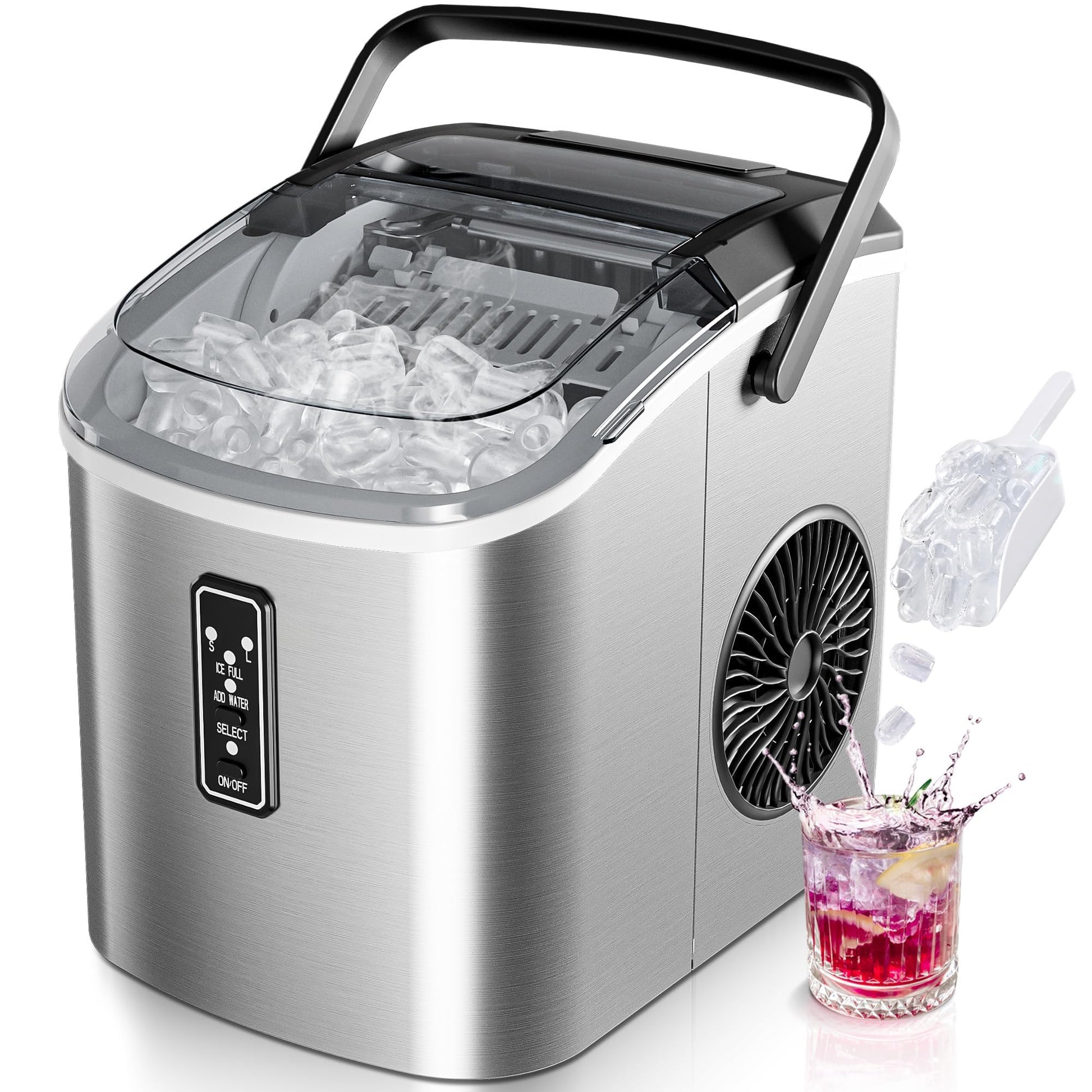 EUHOMY Eiswürfelmaschine Klein, 12 kg/Tag, 2 Würfelgrössen, tragbar, mit Tragegriff, Eiskorb und Eisschaufel