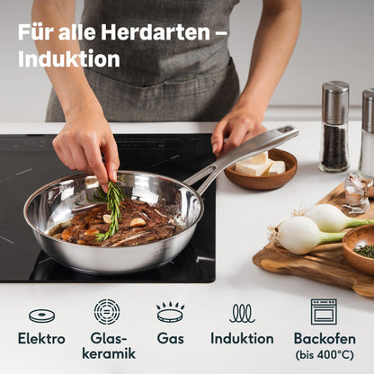 SILBERTHAL Edelstahl Bratpfanne 28cm – Unbeschichtet Induktion
