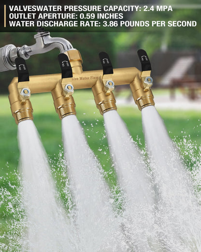 HugWaFlw 4-Wege-Wasserverteiler 3/4 Zoll aus Messing, schwarz