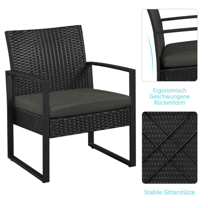 Yaheetech Balkonmöbel Set aus Polyrattan, 3-teilig, 2 Stühle & Tisch