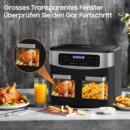 iceagle Heissluftfritteuse 12L Doppelkammer Airfryer KDF-5511DTW