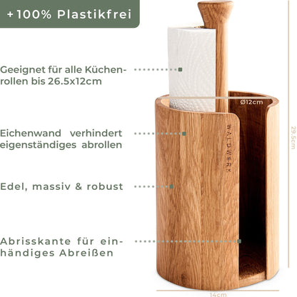 WALDWERK Küchenrollenhalter aus Eichenholz, stehend, plastikfrei