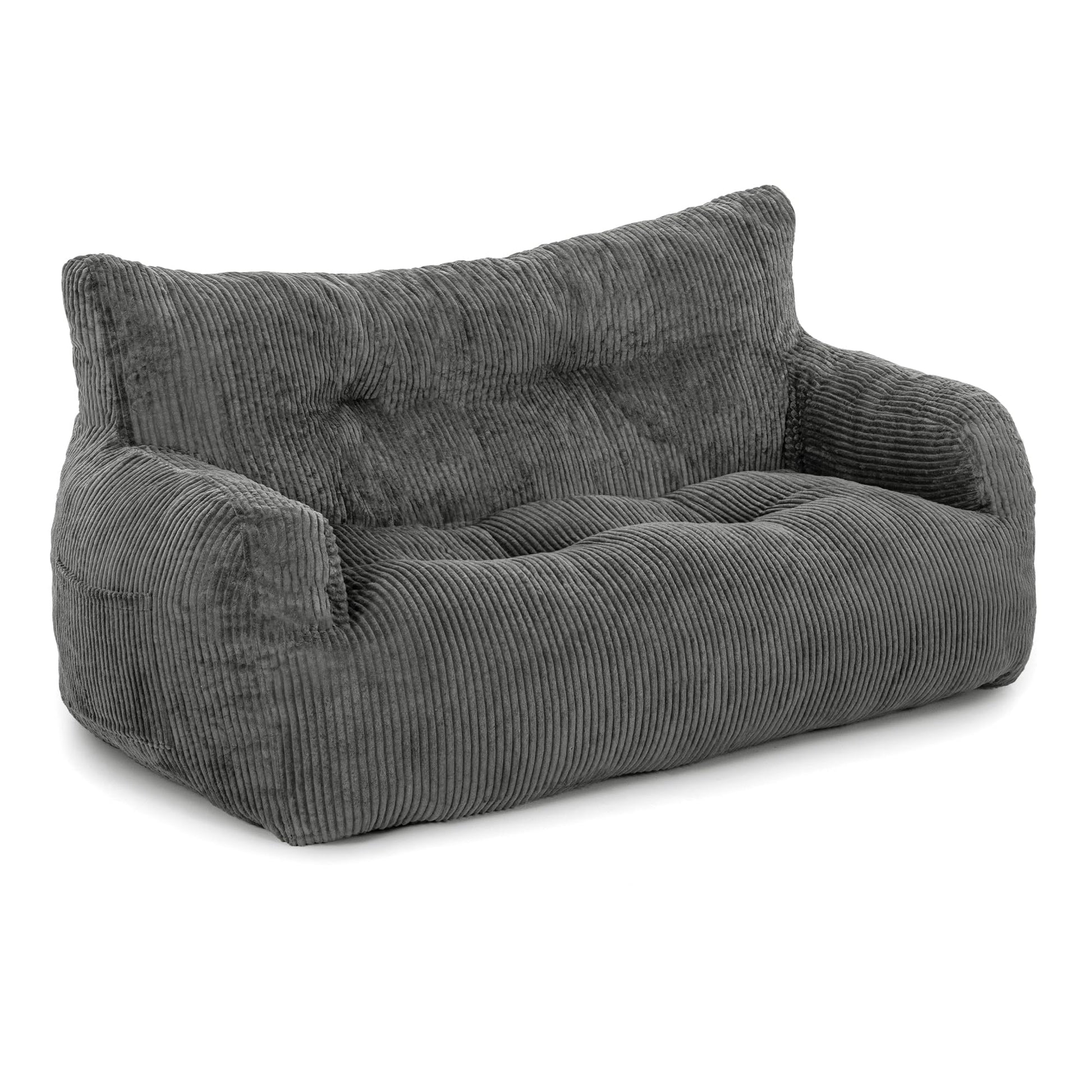 Pamapic Sitzsack Doppel-Loungesessel mit Füllung, ergonomisch, Grau – Kord-Bezug mit Tragegriff und Armlehnen
