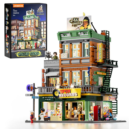 Lumibricks Plattenladen Klemmbausteine Set mit LED, 1980 Teile, dreistöckiges modulares Haus mit sechs Figuren