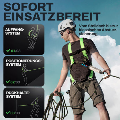 FLG Safetytec Fallschutz Komplettset 2-Punkt – 10m Verb., 2m Bandschlinge