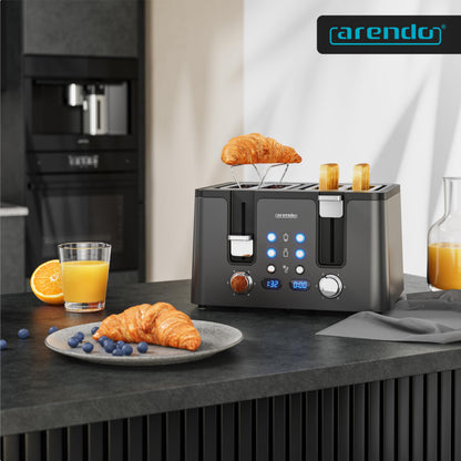 Arendo MANANA X2 Toaster 4 Scheiben Edelstahl mit Brötchenaufsatz