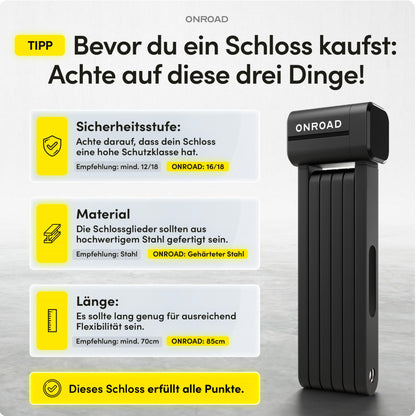 ONROAD Onlock Pro Faltschloss 85 cm – Fahrradschloss mit Halterung