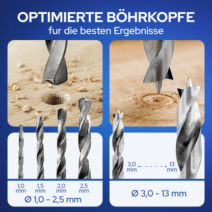 Falkenwald Holzbohrer-Set 26-teilig, HSS-G, 1-13 mm mit Kegelsenker