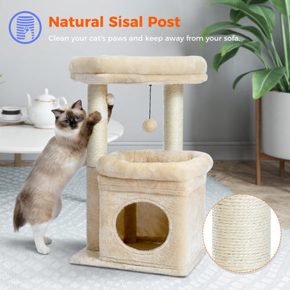 PAWZ Road Kleiner Katzenbaum mit Kratzbaum und Sitzstange, Beige