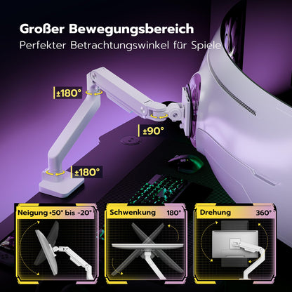 ARES WING Monitor Arm Gasfeder 17-49 Zoll – Weiss