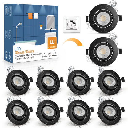 wowatt LED Einbaustrahler Schwarz Dimmbar – 10er Set IP44 Flach