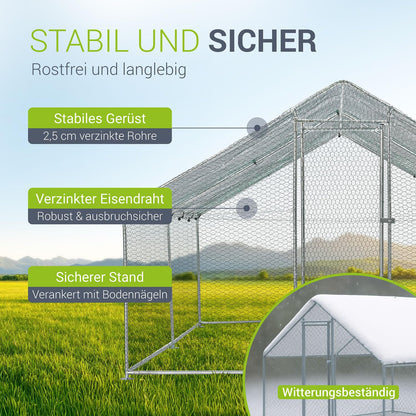 Juskys Freilaufgehege 3x4x2m – Begehbarer Hühnerstall Metall