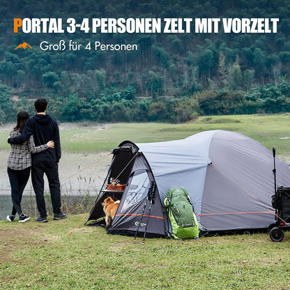 PORTAL Blackout Kuppelzelt für 3-4 Personen mit Vorzelt, 4000 mm
