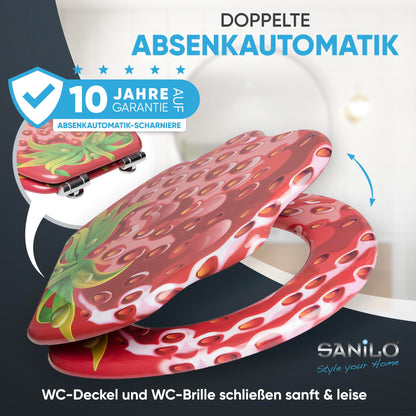 Sanilo WC-Sitz mit Absenkautomatik aus Holz, Motiv Strawberry