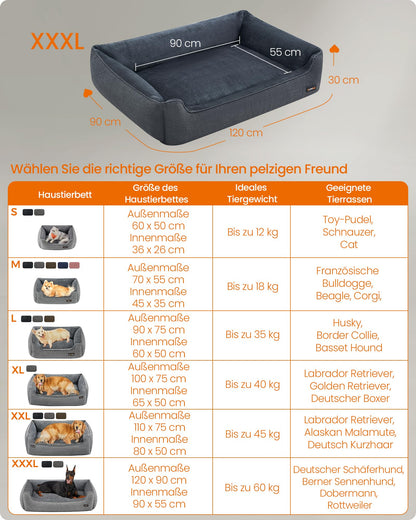Feandrea Hundebett XXL, Leinenoptik, waschbarer Bezug, dunkelgrau