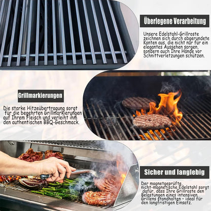 GFTIME Edelstahl Grillrost 41,5 x 70,5 cm, 3-teilig für Gasgrills