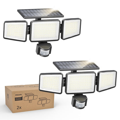 Philips Solarlampen für Aussen mit Bewegungsmelder, IP65, 2 Stück – Wandfluter mit drei verstellbaren Lampenköpfen