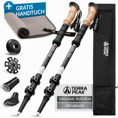 Terra Peak Wanderstöcke Teleskop Aluminium verstellbar mit Korkgriff und Gummipuffer