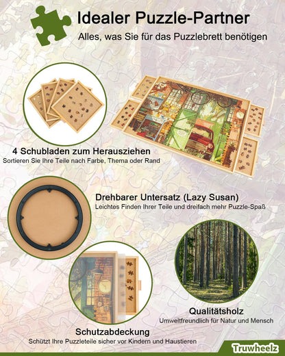 Drehbares Puzzlebrett 2000 Teile mit Schubladen, Abdeckung 72x102cm