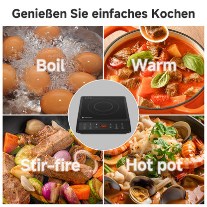 AMZCHEF Induktionskochfeld 1 Platte, 2000 W, Sensorsteuerung, Timer