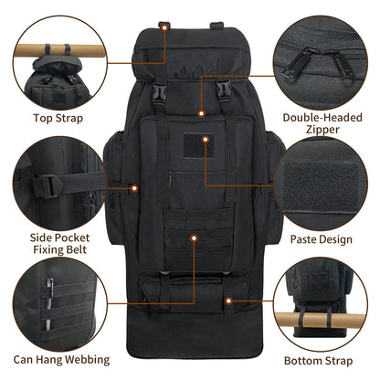Vaupan Wanderrucksack 100 L, erweiterbarer Molle-Rucksack, schwarz