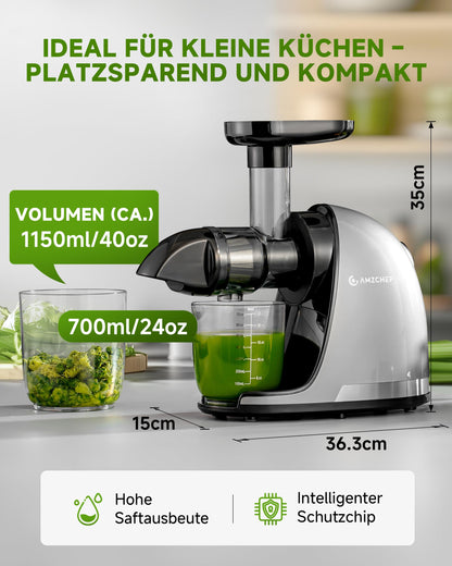 AMZCHEF Slow Juicer Entsafter für Gemüse & Obst - Silber
