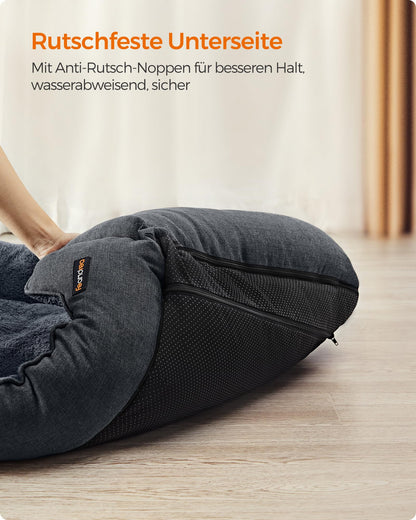 Feandrea Hundebett XXL, Leinenoptik, waschbarer Bezug, dunkelgrau