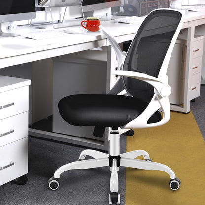 KERDOM Bürostuhl 933C Ergonomisch Mesh klappbare Armlehnen - Weiss