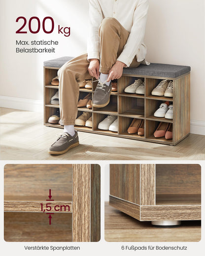 VASAGLE Schuhbank mit Kissen, 15 Fächer - LHS015T60