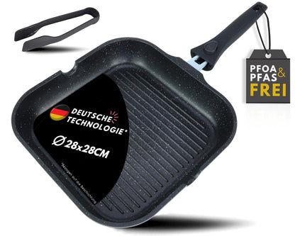 DIVORY Grillpfanne 28 cm mit abnehmbarem Griff, induktionsgeeignet – quadratisch, gerippte Bratfläche