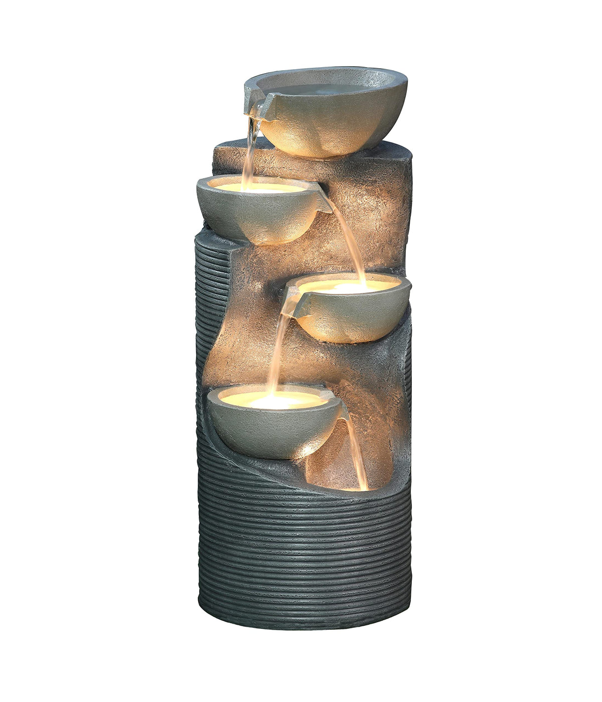 Dehner Gartenbrunnen Salo mit LED-Beleuchtung, Polyresin, grau