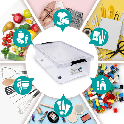 Deuba® RB60 Aufbewahrungsboxen - 6x 30l transparent mit Rollen