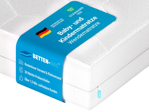 Betten-ABC Mini-Duo Wendematratze 60x120 cm für Babys & Kleinkinder, mit Klimaband und abnehmbarem Polyesterbezug