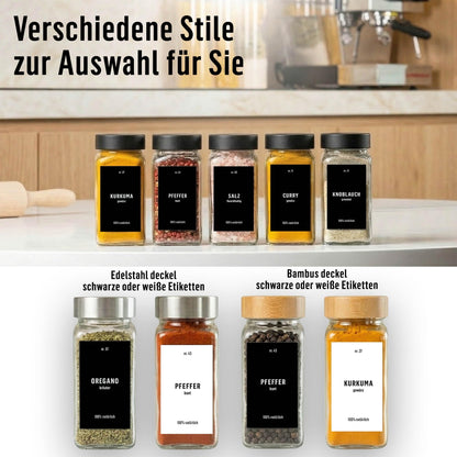 Deco haus Gewürzgläser Set eckig, luftdicht, 24 Stück mit Etiketten
