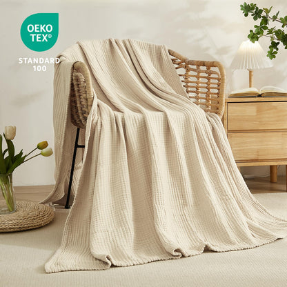EMME Musselin-Decke Beige, 100% Baumwolle, 152 x 203 cm