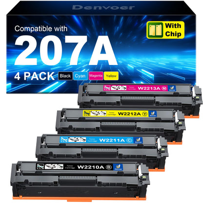 Denvoer 207A Toner 4er-Pack kompatibel für HP Color LaserJet Pro, 4 Tonerkartuschen in Schwarz, Cyan, Magenta und Gelb