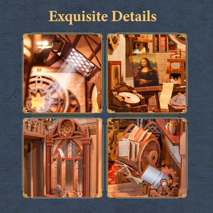 Tonecheer Leonardo da Vinci Book Nook 3D Puzzle LED Staubschutz