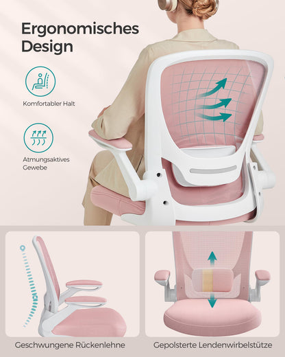 SONGMICS Bürostuhl ergonomisch, Drehstuhl mit Mesh, pastellrosa