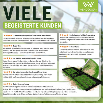 WENDOWERK Rasennivellierrechen 80x30 cm mit 2 m Stiel, schwarz