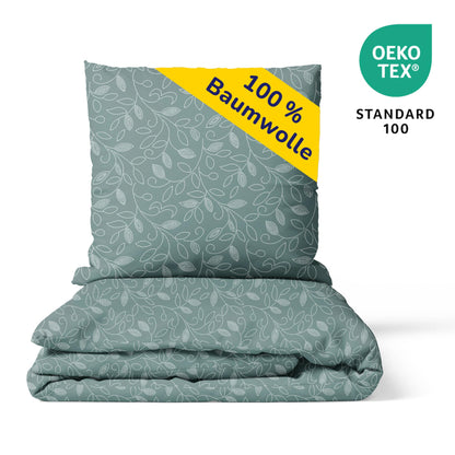 Träumschön Biber Bettwäsche Set - 135x200 Grün Blumen Ranken